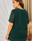 Plus Size Swiss Dot Spliced Lace V-Neck Blouse - Online Only