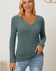 Basic Bae Full Size Ribbed V-Neck Long Sleeve T-Shirt