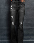 Distressed Raw Hem Flare Jeans - Online Only
