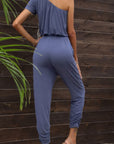 Drawstring Waist One-Shoulder Jumpsuit with Pockets - Online Only