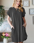 Heimish Full Size Ribbed Round Neck Short Sleeve Tee Dress