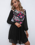 Floral Mesh Sleeve Lined Dress - Online Only