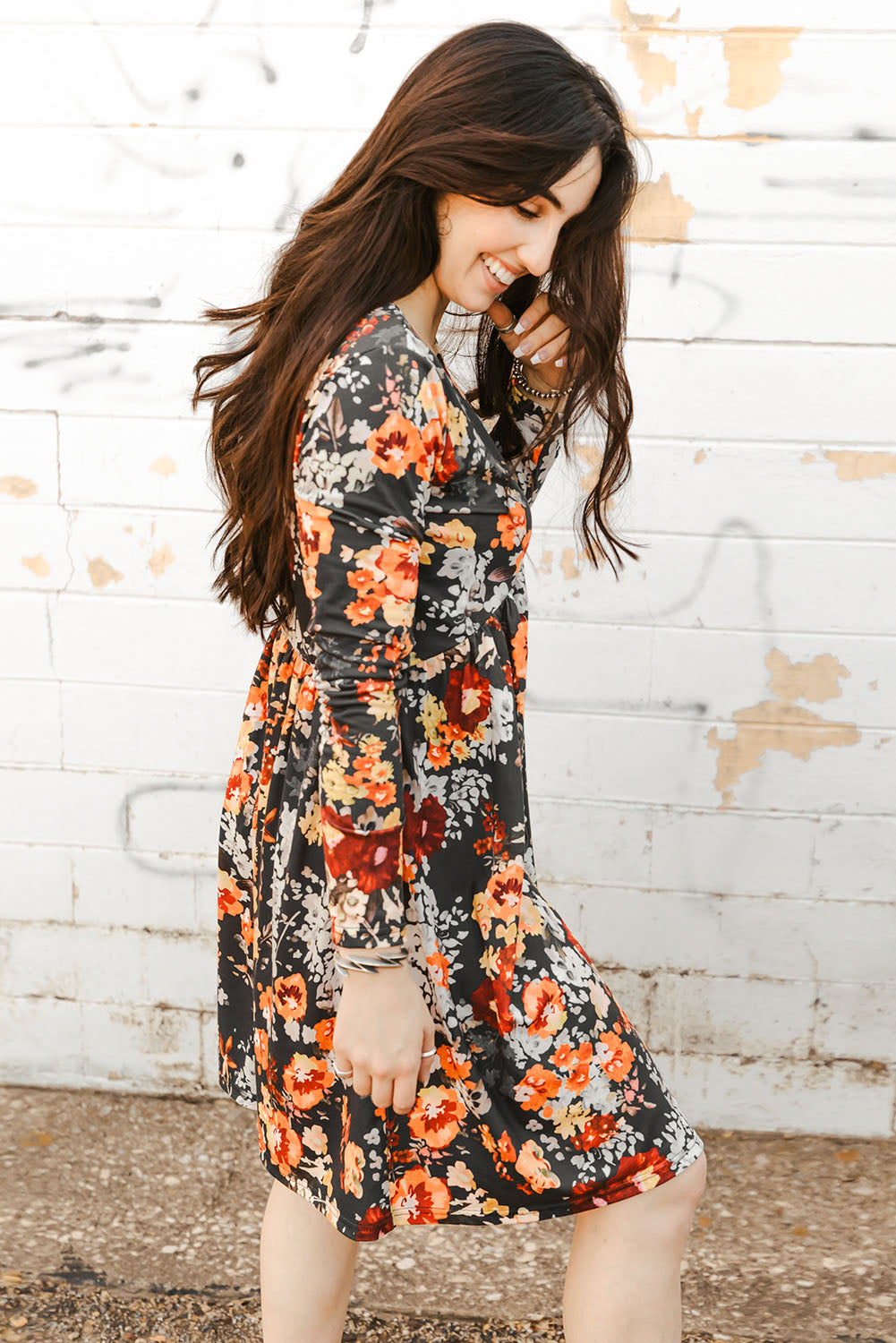 Floral Print Long Sleeve Dress - Online Only