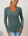 Basic Bae Full Size Ribbed V-Neck Long Sleeve T-Shirt