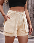 Buttoned Cargo Denim Shorts - Online Only