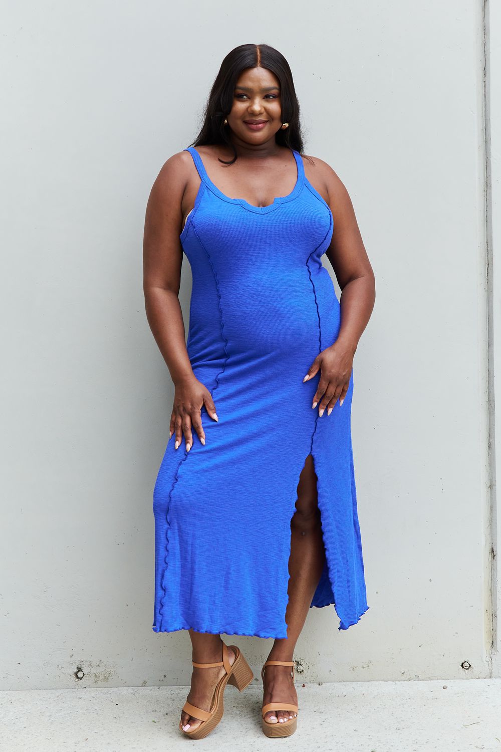 Culture Code Look At Me Notch Neck Maxi Dress with Slit in Cobalt Blue - Online Only