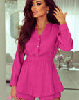 Buttoned Notched Neck Long Sleeve Romper - Online Only