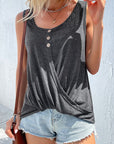 Decorative Button Twisted Scoop Neck Tank - Online Only