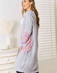 Woven Right Fringe Sleeve Dropped Shoulder Cardigan