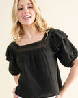 And The Why Square Neck Cotton Gauze Ruffled Blouse