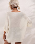 Boat Neck Cuffed Sleeve Slit Tunic Knit Top - Online Only