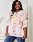 Double Take Floral Round Neck Three-Quarter Sleeve Top