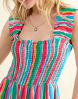 And The Why Full Size Striped Smocked Sleeveless Jumpsuit