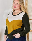 Hailey & Co Full Size Colorblock V-Neck Blouse