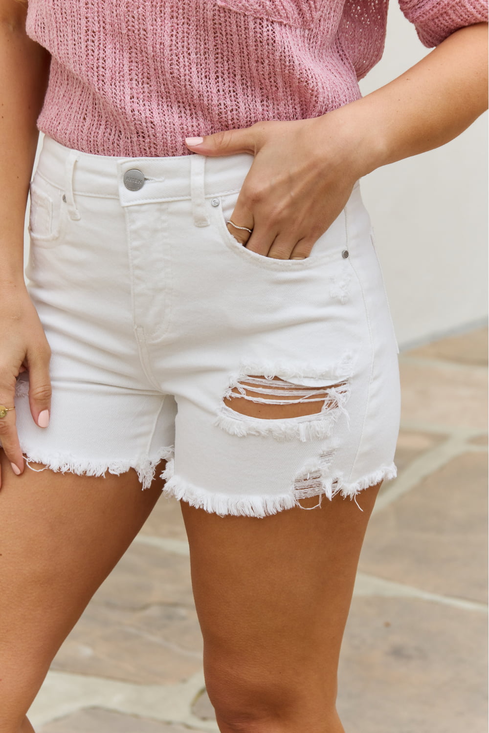 RISEN Lily High Waisted Distressed Shorts - Online Only