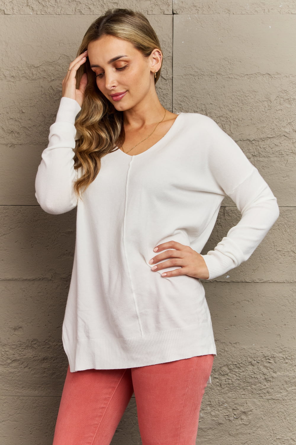 Zenana Sweater Weather Full Size Center Seam Tunic Sweater - Online Only