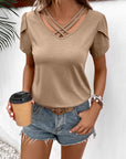 Strappy V-Neck Petal Sleeve Top - Online Only