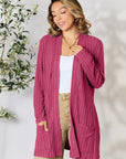 Basic Bae Full Size Ribbed Open Front Cardigan with Pockets