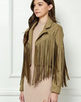 Veveret Suede Fringe Long Sleeve Moto Jacket