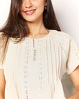 Double Take Crochet Buttoned Short Sleeves Top