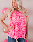 Leopard Round Neck Tiered Blouse - Online Only