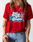 Graphic Round Neck Cuffed Tee Stars and Stripes - Online Only
