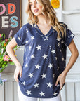 Heimish Full Size Star Print V-Neck Short Sleeve T-Shirt