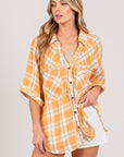 SAGE + FIG Plaid Button Up Side Slit Shirt