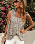 Ditsy Floral Ruffled Square Neck Sleeveless Tank - Online Only