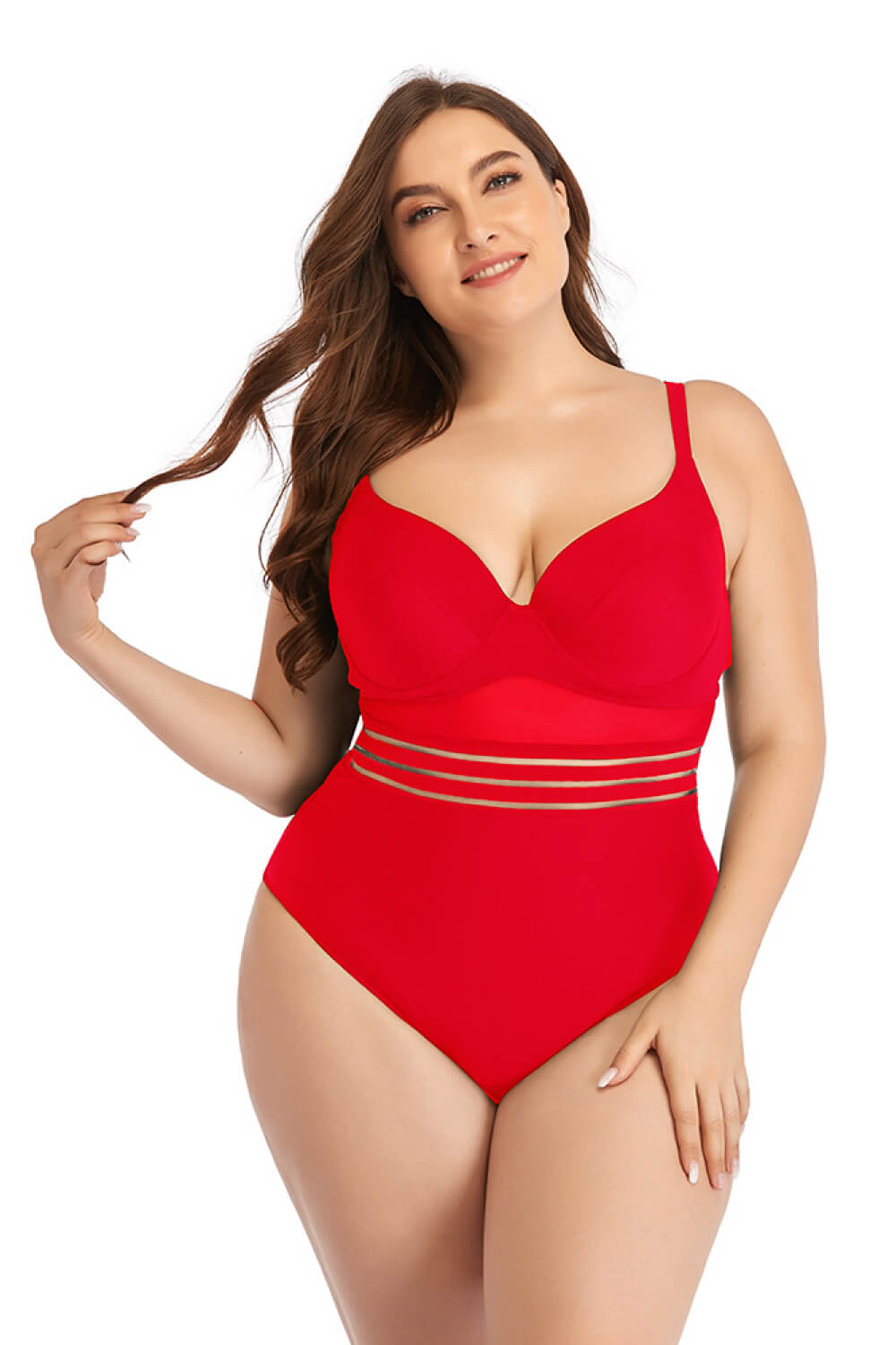 Plus Size Spliced Mesh Tie-Back One-Piece Swimsuit - Online Only