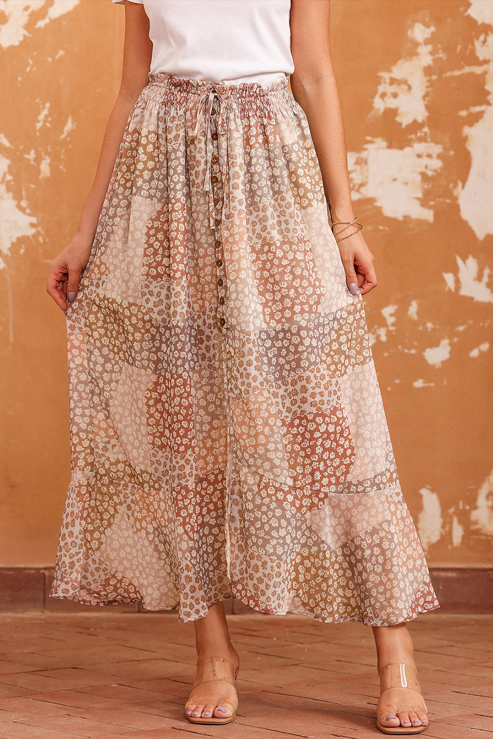 Floral Buttoned Front Slit Skirt - Online Only