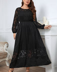 Plus Size Embroidery Round Neck Long Sleeve Maxi Dress - Online Only