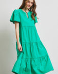 HEYSON Full Size Cotton Poplin Ruffled Tiered Midi Dress