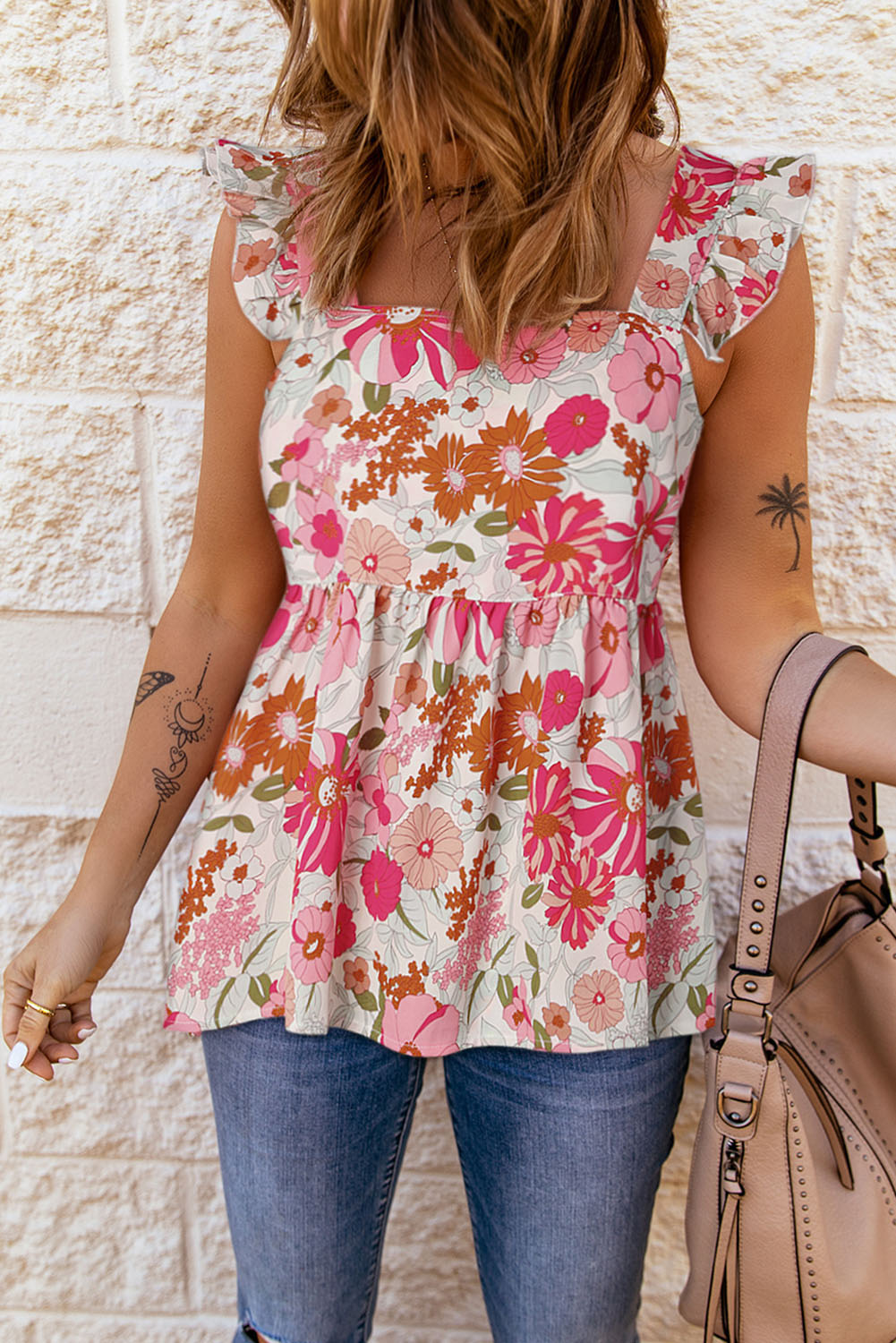 Floral Square Neck Babydoll Top - Online Only