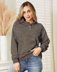 Ninexis Full Size Quarter-Button Collared Sweatshirt