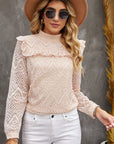 Ruffled Lace Mock Neck Blouse - Online Only