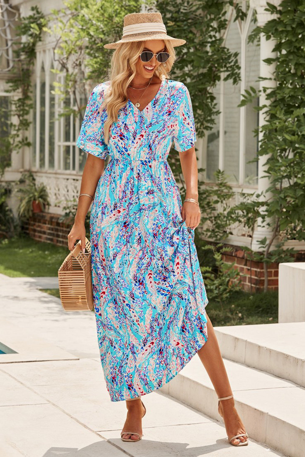 Multicolored V-Neck Maxi Dress - Online Only