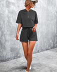 Half Zip Cropped Hooded T-Shirt and Shorts Set - Online Only