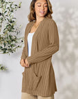 Basic Bae Full Size Ribbed Open Front Cardigan with Pockets