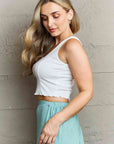 HIDDEN Bow Down Sleeveless Ruffle Crop Top