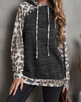 Leopard Color Block Raglan Sleeve Hoodie - Online Only