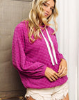 BiBi Brushed Checker Drawstring Long Sleeve Hoodie