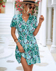 Floral Tie Neck Puff Sleeve Tiered Dress - Online Only