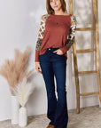 Hailey & Co Full Size Leopard Waffle-Knit Blouse