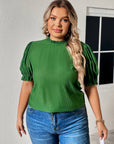 Plus Size Round Neck Flounce Sleeve Blouse - Online Only