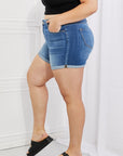 Kancan High Rise Medium Stone Wash Denim Shorts - Online Only