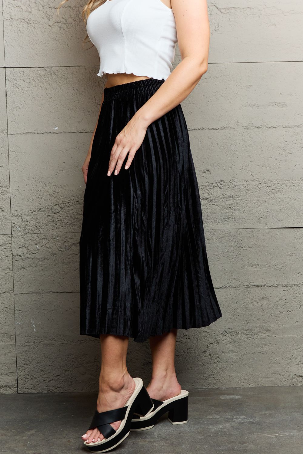 Ninexis Accordion Pleated Flowy Midi Skirt - Online Only