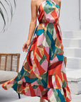 Multicolored Tied Grecian Neck Maxi Dress - Online Only