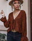 Cropped V-Neck Long Sleeve Blouse - Online Only