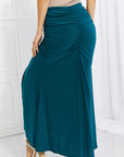 White Birch Ruched Slit Maxi Skirt in Teal - Online Only